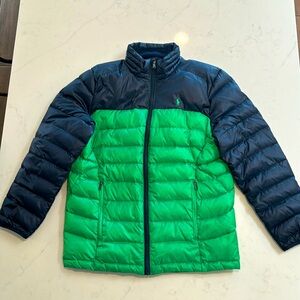Polo Ralph Lauren Boys Size L 14-16) Green and Navy Down/Feather Puffer Jacket.